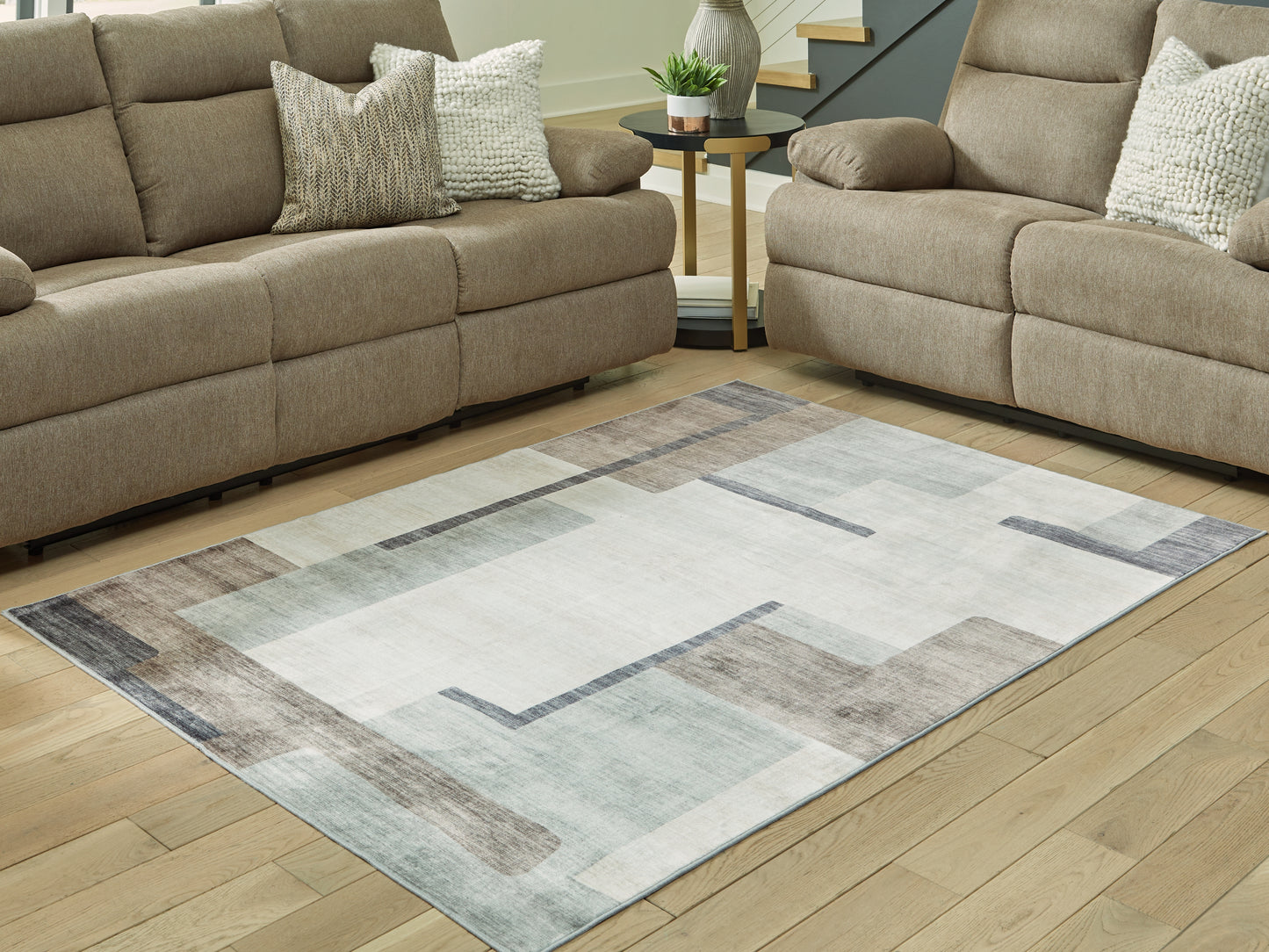 Myers Furniture Outlet - Ashley Furniture - Larkport Rug - Washable 5' x 7' Area Rug / Cream/Brown/Gray - R407412