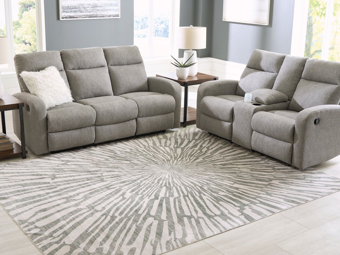 Myers Furniture Outlet - Ashley Furniture - Verland Rug - Washable 5' x 7' Area Rug / Gray/White - R407432