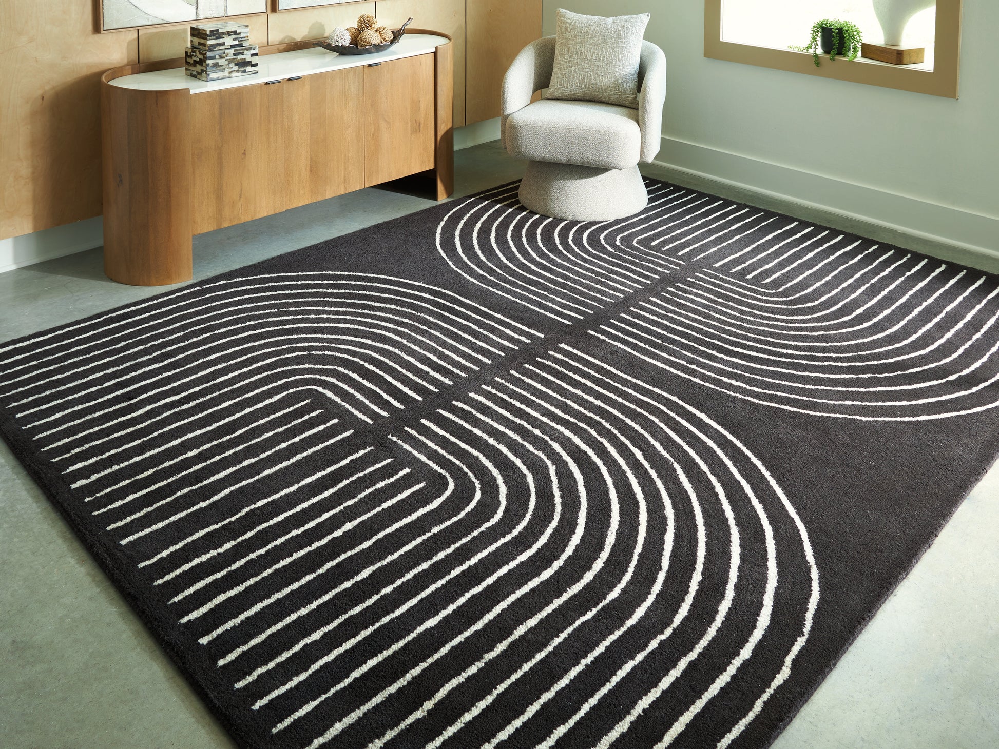 Myers Furniture Outlet - Ashley Furniture - Eldonmore Rug - 7'8" x 10' Area Rug / Black/Ivory - R407571