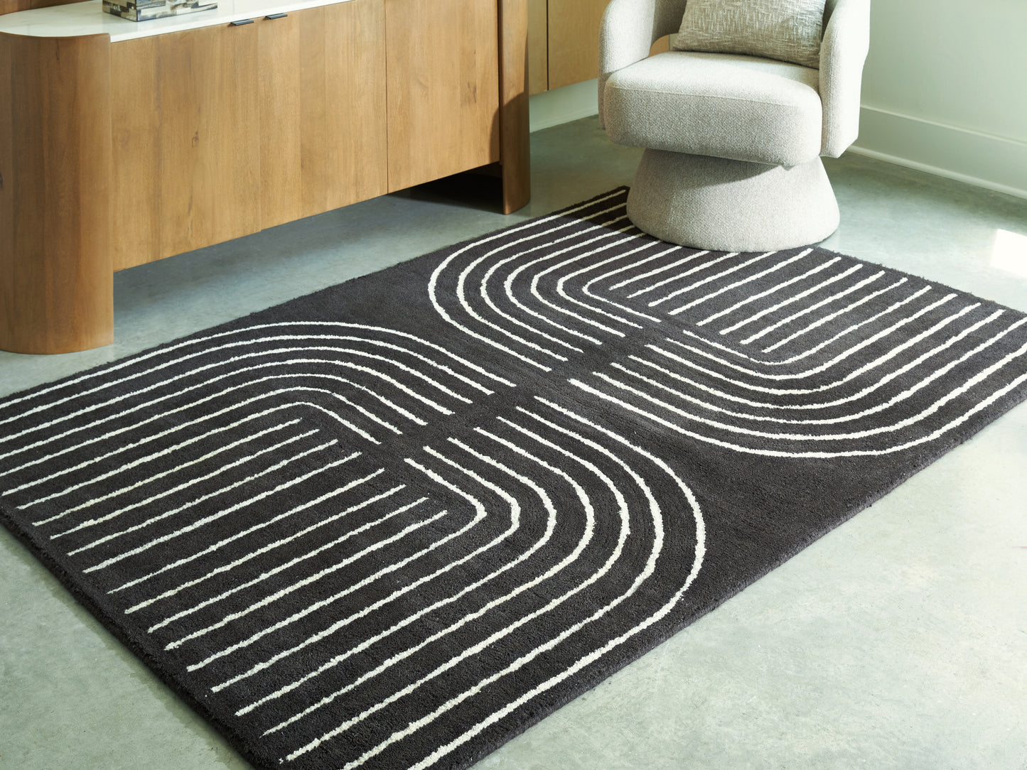 Myers Furniture Outlet - Ashley Furniture - Eldonmore Rug - 5' x 7' Area Rug / Black/Ivory - R407572