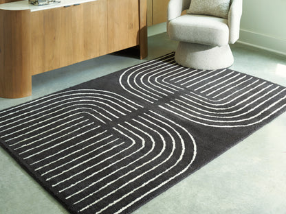 Myers Furniture Outlet - Ashley Furniture - Eldonmore Rug - 5' x 7' Area Rug / Black/Ivory - R407572