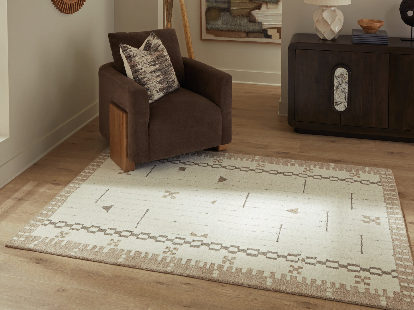 Myers Furniture Outlet - Ashley Furniture - Dot Rug - 5' x 7' Area Rug / Cream/Brown/Taupe - R407652