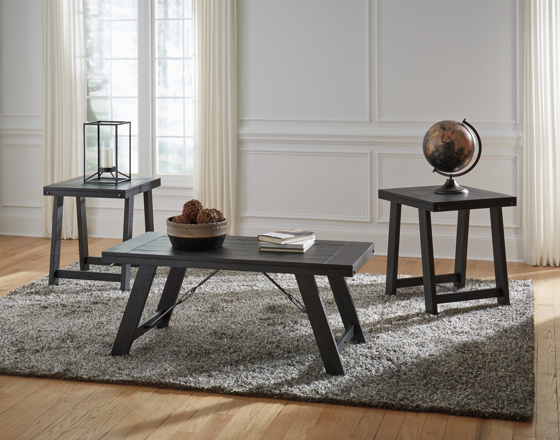 Myers Furniture Outlet - Ashley Furniture - Noorbrook Table (Set of 3) - Occasional Table Set (3/CN) / Black/Pewter - T351-13