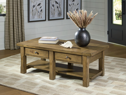 Myers Furniture Outlet - Ashley Furniture - Vandenmore Coffee Table - Rectangular Cocktail Table / Medium Brown - T539-1