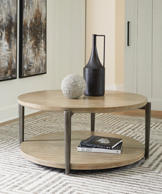 Myers Furniture Outlet - Ashley Furniture - Dyonton Coffee Table - Round Cocktail Table / Light Grayish Brown - T574-8