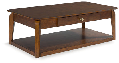 Myers Furniture Outlet - Ashley Furniture - Trenmour Coffee Table - Rectangular Cocktail Table / Medium Brown - T596-1