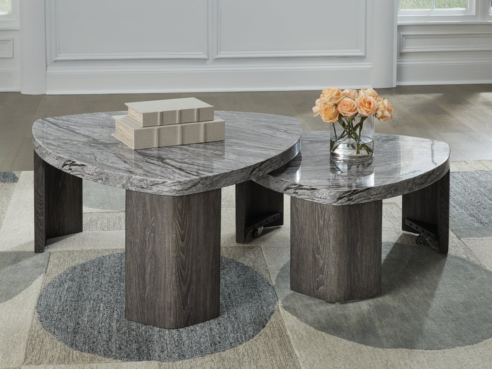 Myers Furniture Outlet - Ashley Furniture - Surmour Stacked Coffee Table - Stacked Cocktail Table / Gray/Brown - T600-0