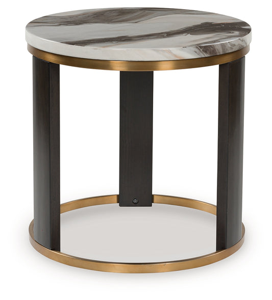 Myers Furniture Outlet - Ashley Furniture - Jazmore End Table - Round End Table / Brown/Brass Finish - T671-6