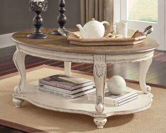 Myers Furniture Outlet - Ashley Furniture - Realyn Coffee Table - Oval Cocktail Table / White/Brown - T743-0