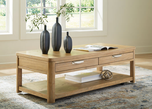 Myers Furniture Outlet - Ashley Furniture - Rencott Coffee Table - Rectangular Cocktail Table / Light Brown - T781-1