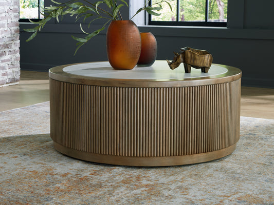 Myers Furniture Outlet - Ashley Furniture - Camdill Coffee Table - Round Cocktail Table / Light Brown/White - T808-8