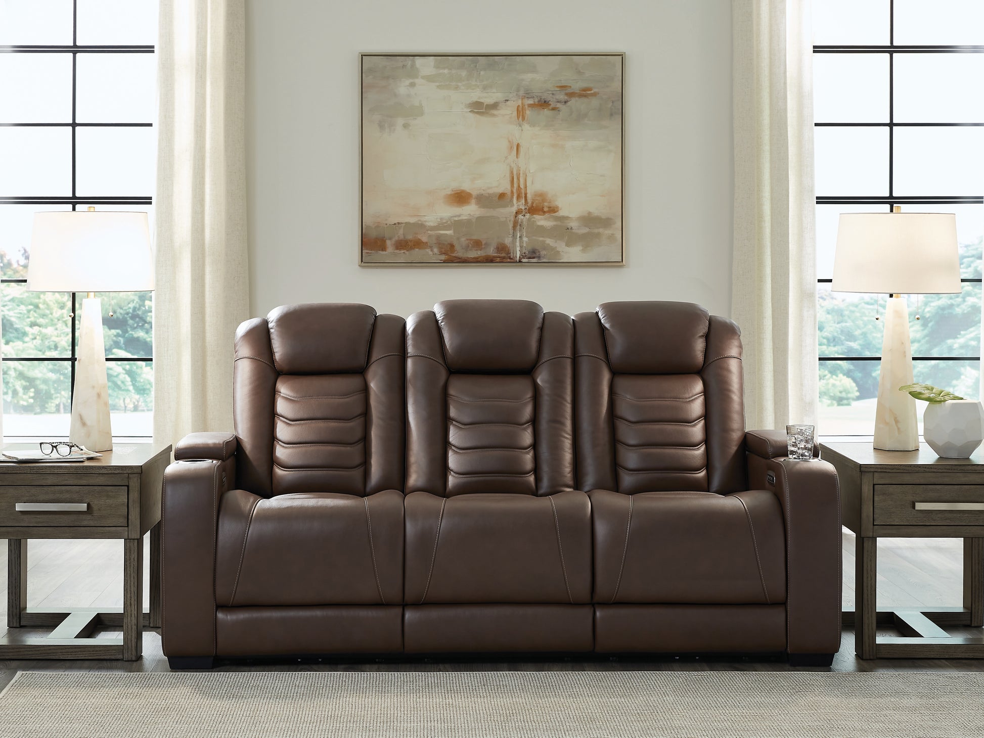 Myers Furniture Outlet - Ashley Furniture - High Impact Living Room - PWR REC Sofa with ADJ Headrest / Tobacco - U1060115