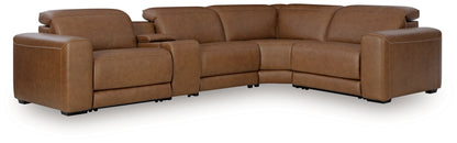 Myers Furniture Outlet - Ashley Furniture - Magic Man Sectional - 5-Piece Power Reclining Sectional with Console / Caramel - PCU10700S12