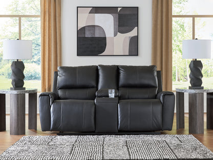 Myers Furniture Outlet - Ashley Furniture - Glossmore Living Room - DBL Rec Loveseat w/Console / Black - PCU1170094