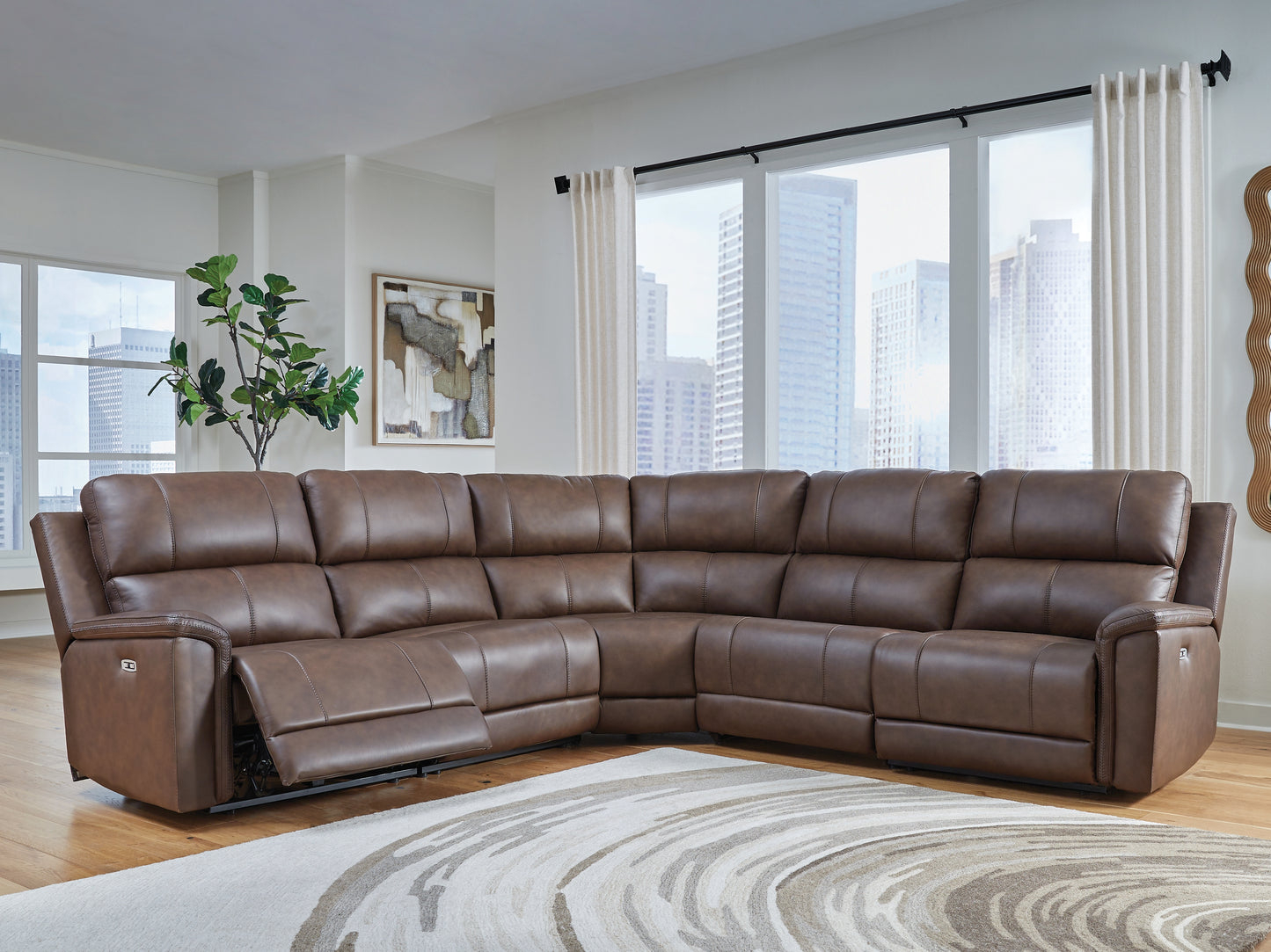 Myers Furniture Outlet - Ashley Furniture - Bleckley Sectional - 5-Piece Power Reclining Sectional / Espresso - PCU12001S4