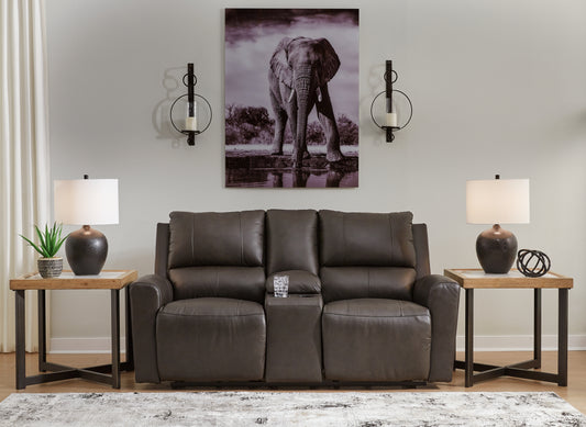 Myers Furniture Outlet - Ashley Furniture - Boxmere Living Room - DBL REC PWR Loveseat w/Console / Storm - U1310096