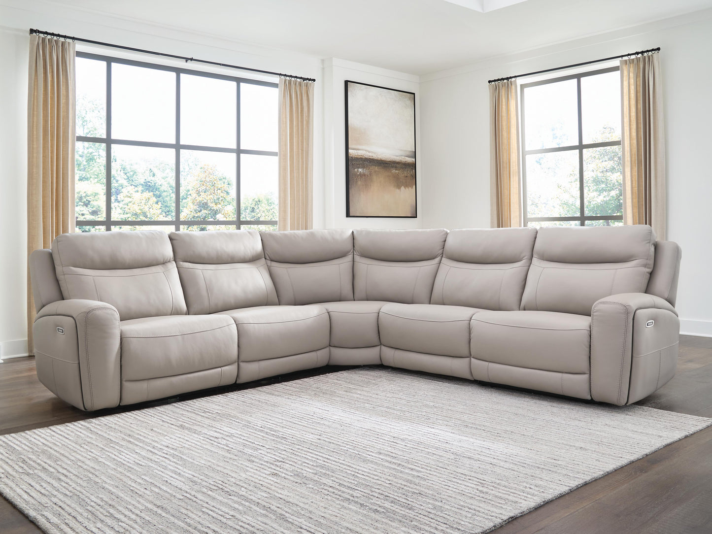 Myers Furniture Outlet - Ashley Furniture - Gravier Sectional - 5-Piece Power Reclining Sectional / Gray - U13300S4