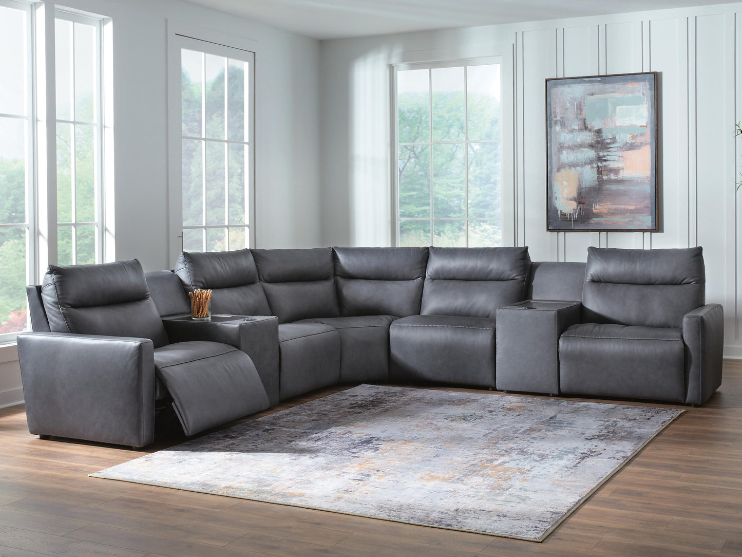 Myers Furniture Outlet - Ashley Furniture - ModZ Sectional - 7-Piece Power Reclining Sectional with Audio Consoles / Blue - U14001S8