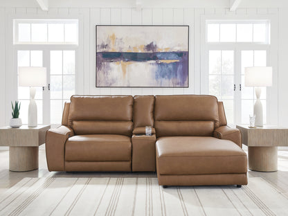 Myers Furniture Outlet - Ashley Furniture - DeepWakes Sectional - 3-Piece Power Reclining Sectional with Chaise / Caramel - PCU62606S4
