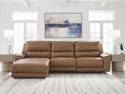 Myers Furniture Outlet - Ashley Furniture - DeepWakes Sectional - 3-Piece Reclining Sofa Chaise / Caramel - PCU62606S23