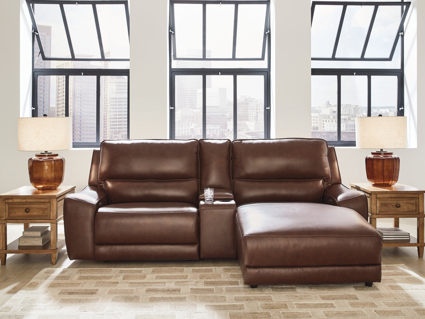 Myers Furniture Outlet - Ashley Furniture - DeepWakes Sectional - 3-Piece Power Reclining Sectional with Chaise / Canyon - PCU62607S4