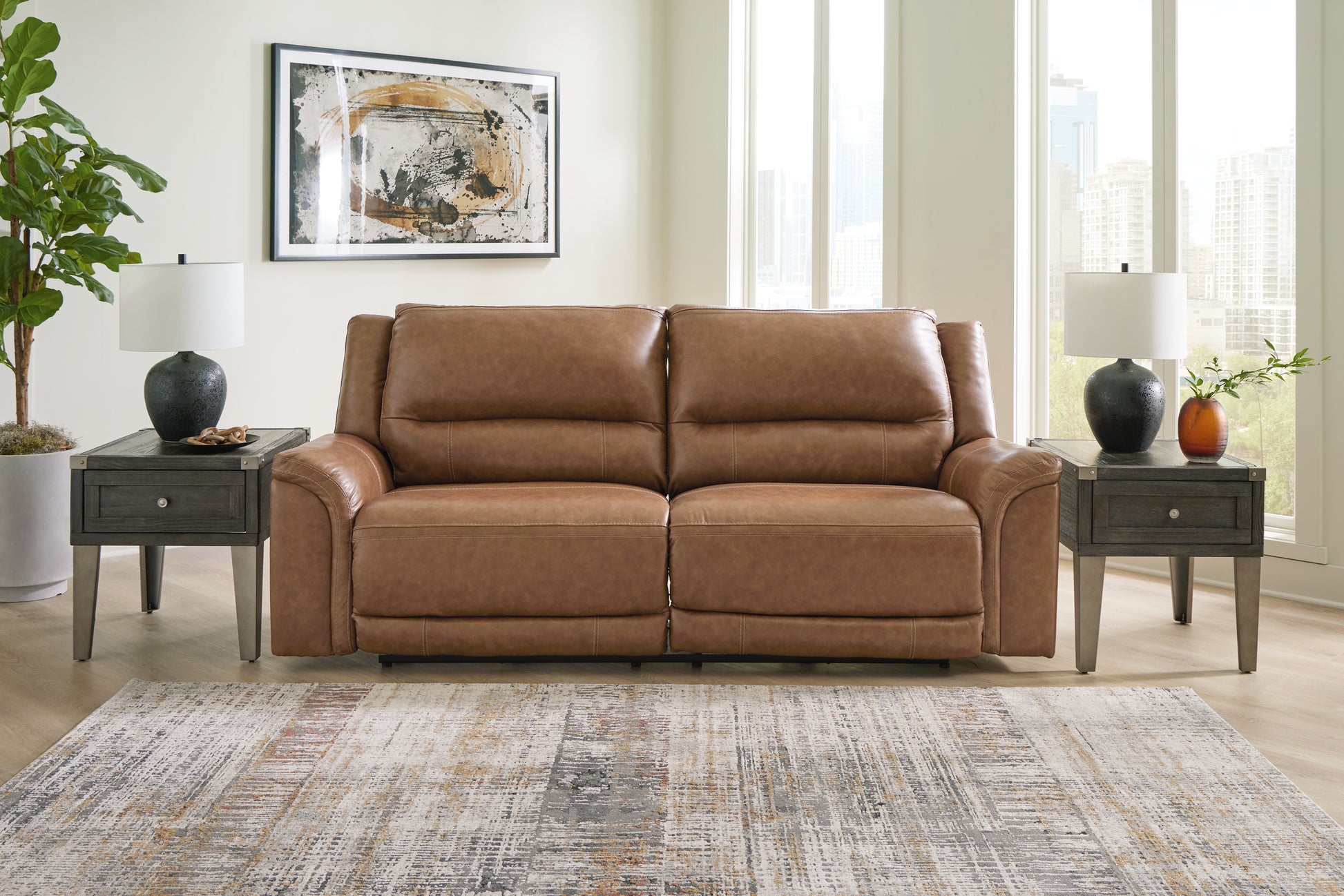 Myers Furniture Outlet - Ashley Furniture - Trasimeno Living Room - PWR REC Loveseat/CON/ADJ HDRST / Caramel - U8281518