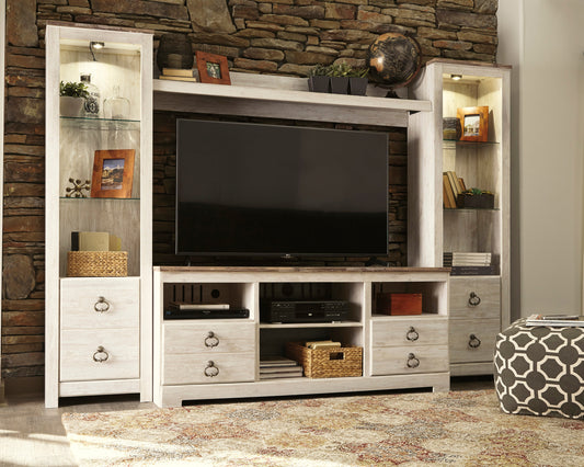 Myers Furniture Outlet - Ashley Furniture - Willowton Entertainment Center - 4-Piece Entertainment Center / Whitewash - W267W3