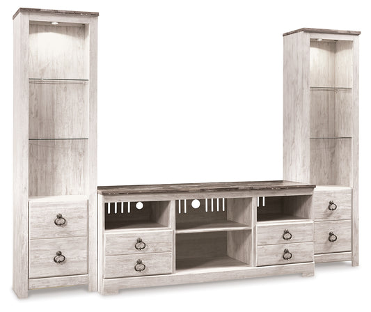 Myers Furniture Outlet - Ashley Furniture - Willowton 3-Piece Entertainment Center - 3-Piece Entertainment Center / Whitewash - W267W16