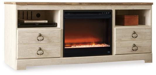 Myers Furniture Outlet - Ashley Furniture - Willowton 64" TV Stand with Electric Fireplace - 64" TV Stand with Electric Fireplace / Whitewash - W267W10