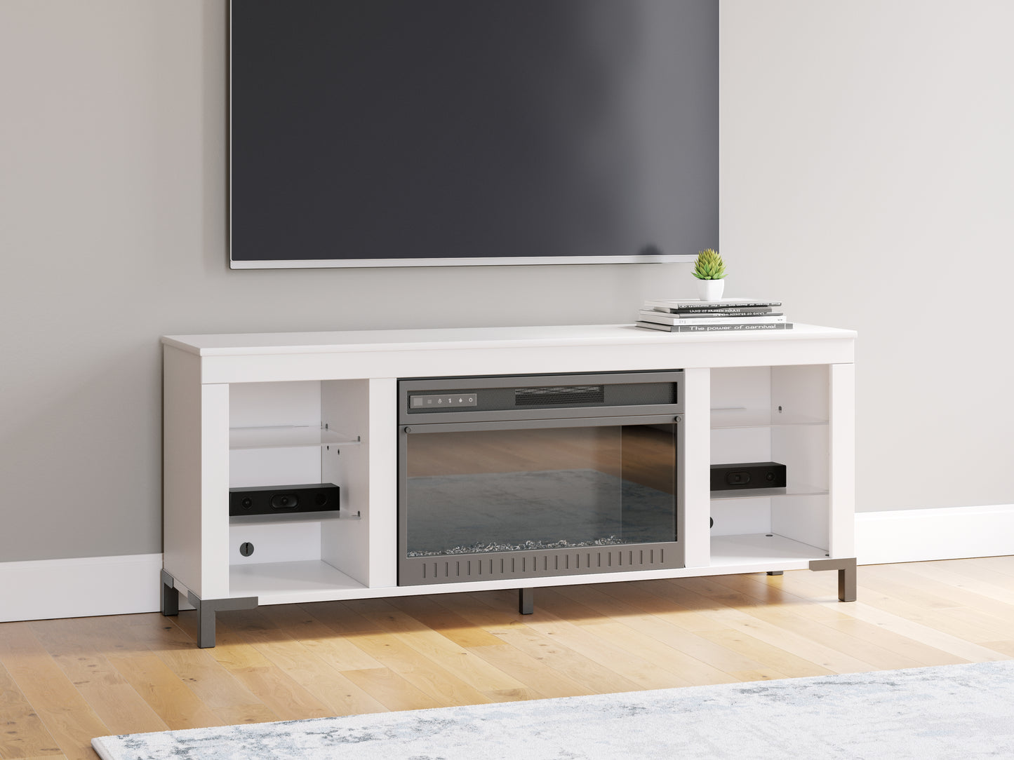 Myers Furniture Outlet - Ashley Furniture - Brollevi TV Stand - 60" with Electric Fireplace / White - W2722-168