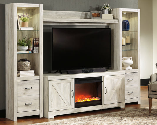 Myers Furniture Outlet - Ashley Furniture - Bellaby 4-Piece Entertainment Center with Fireplace - 4-Piece Entertainment Center with Fireplace / Whitewash - W331W5