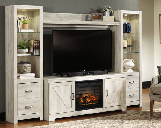 Myers Furniture Outlet - Ashley Furniture - Bellaby 4-Piece Entertainment Center with Electric Fireplace - 4-Piece Entertainment Center with Electric Fireplace / Whitewash - W331W8