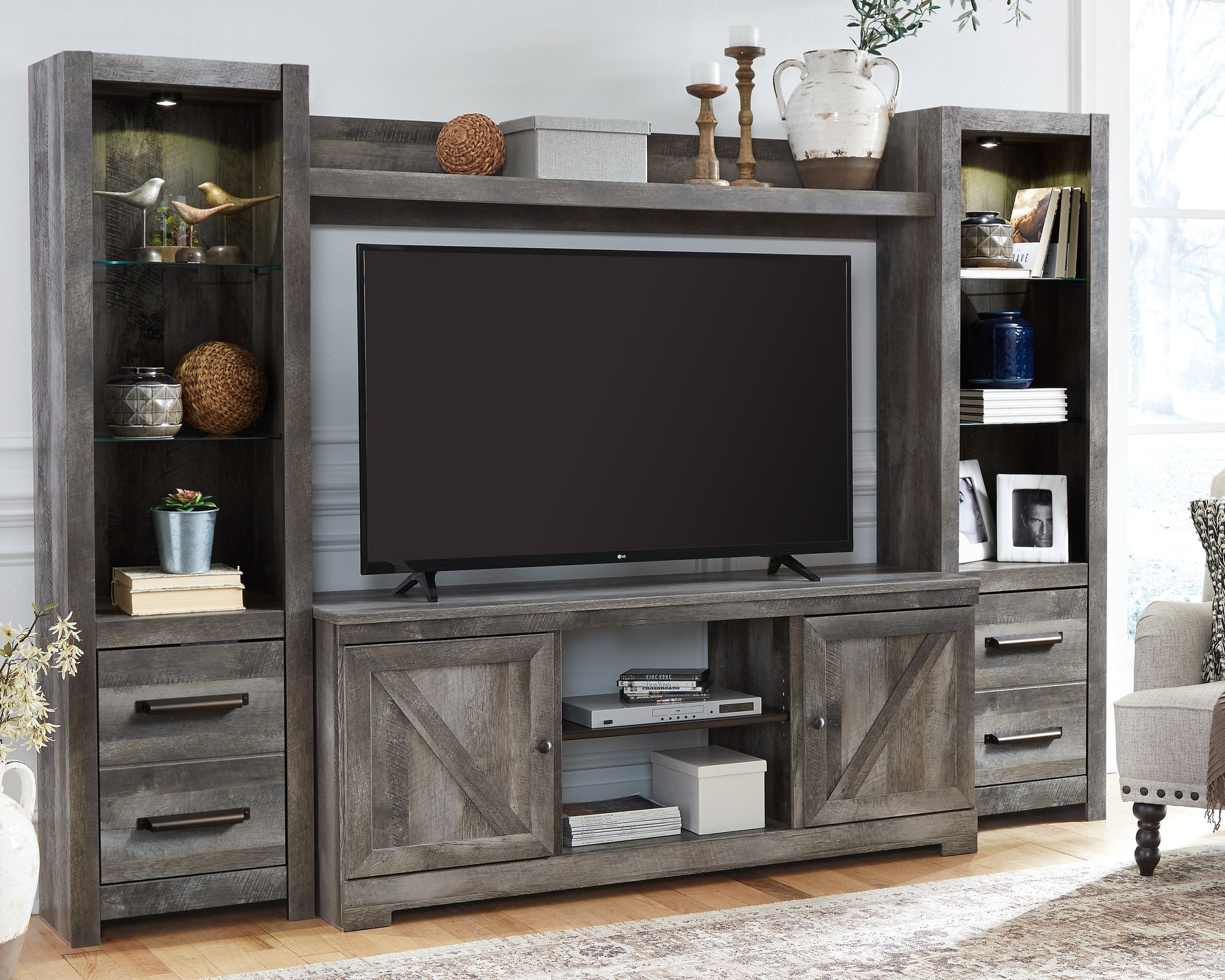 Myers Furniture Outlet - Ashley Furniture - Wynnlow Entertainment Center - 4-Piece Entertainment Center / Gray - W440W2