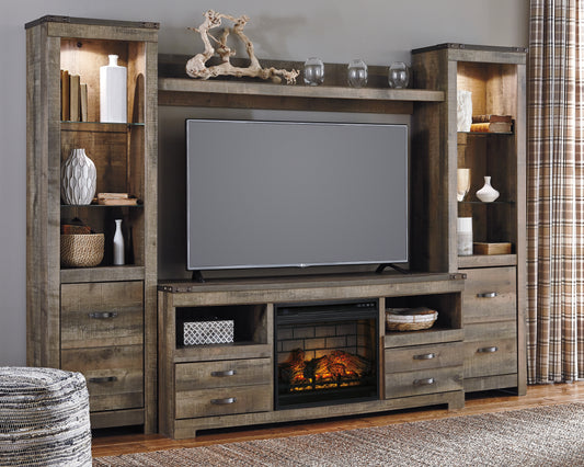 Myers Furniture Outlet - Ashley Furniture - Trinell 4-Piece Entertainment Center with Electric Fireplace - 4-Piece Entertainment Center with Electric Fireplace / Brown - W446W8