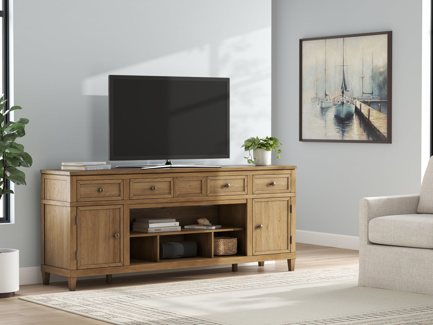 Myers Furniture Outlet - Ashley Furniture - Sharlance 81" TV Stand - 81" / Light Brown - W655-68