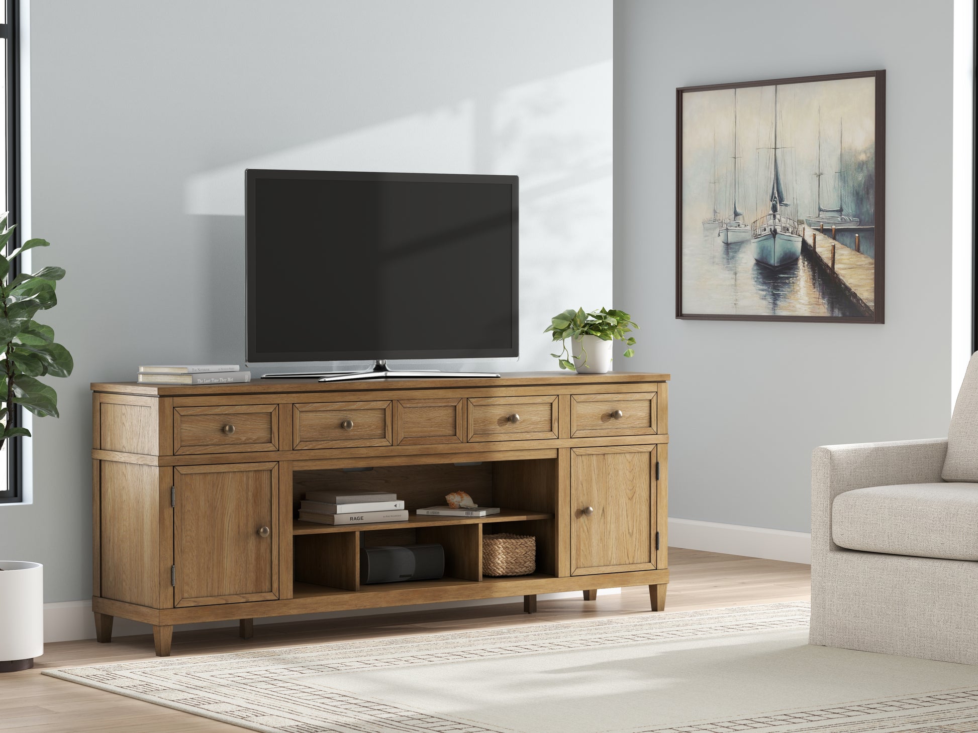 Myers Furniture Outlet - Ashley Furniture - Sharlance 81" TV Stand - 81" / Light Brown - W655-68