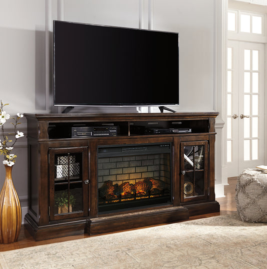 Myers Furniture Outlet - Ashley Furniture - Roddinton 72" TV Stand with Electric Fireplace - 72" TV Stand with Electric Fireplace / Dark Brown - W701W8