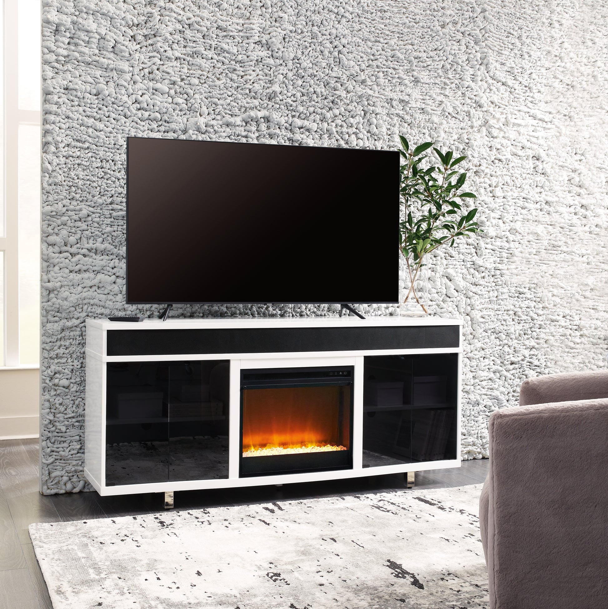 Myers Furniture Outlet - Ashley Furniture - Gardoni 72" TV Stand with Electric Fireplace - 72" TV Stand with Electric Fireplace / White/Black - W756W1