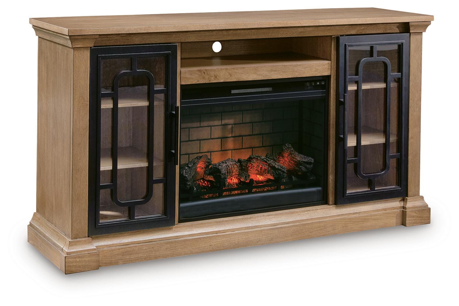 Myers Furniture Outlet - Ashley Furniture - Wittenmyer 72" TV Stand with Electric Fireplace - 72" TV Stand with Electric Fireplace / Natural/Black - W794W1