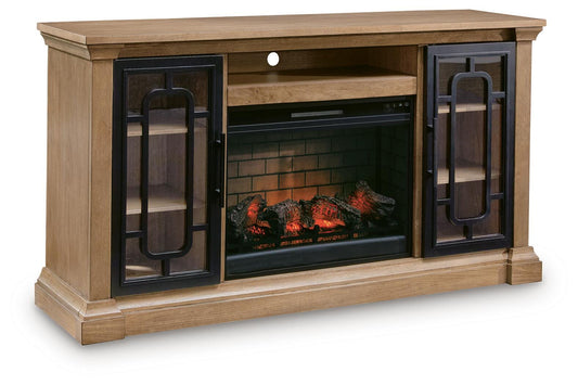 Myers Furniture Outlet - Ashley Furniture - Wittenmyer 72" TV Stand with Electric Fireplace - 72" TV Stand with Electric Fireplace / Natural/Black - W794W1