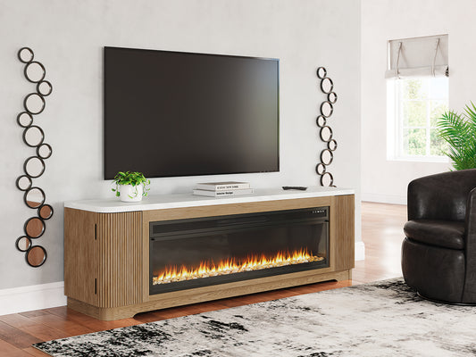 Myers Furniture Outlet - Ashley Furniture - Camdill 80" TV Stand with Electric Fireplace - 80" TV Stand with Electric Fireplace / Light Brown - W808W1