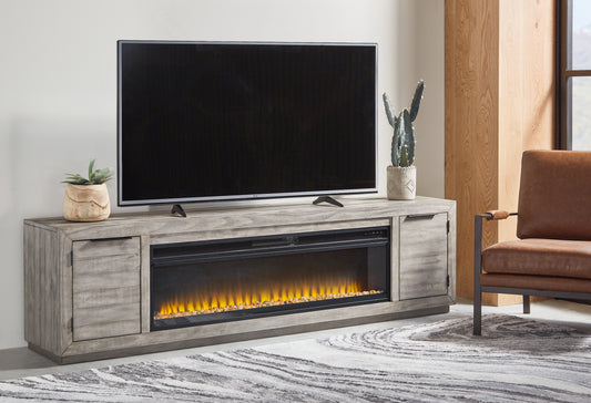 Myers Furniture Outlet - Ashley Furniture - Naydell 92" TV Stand with Electric Fireplace - 92" TV Stand with Electric Fireplace / Gray - W996W1